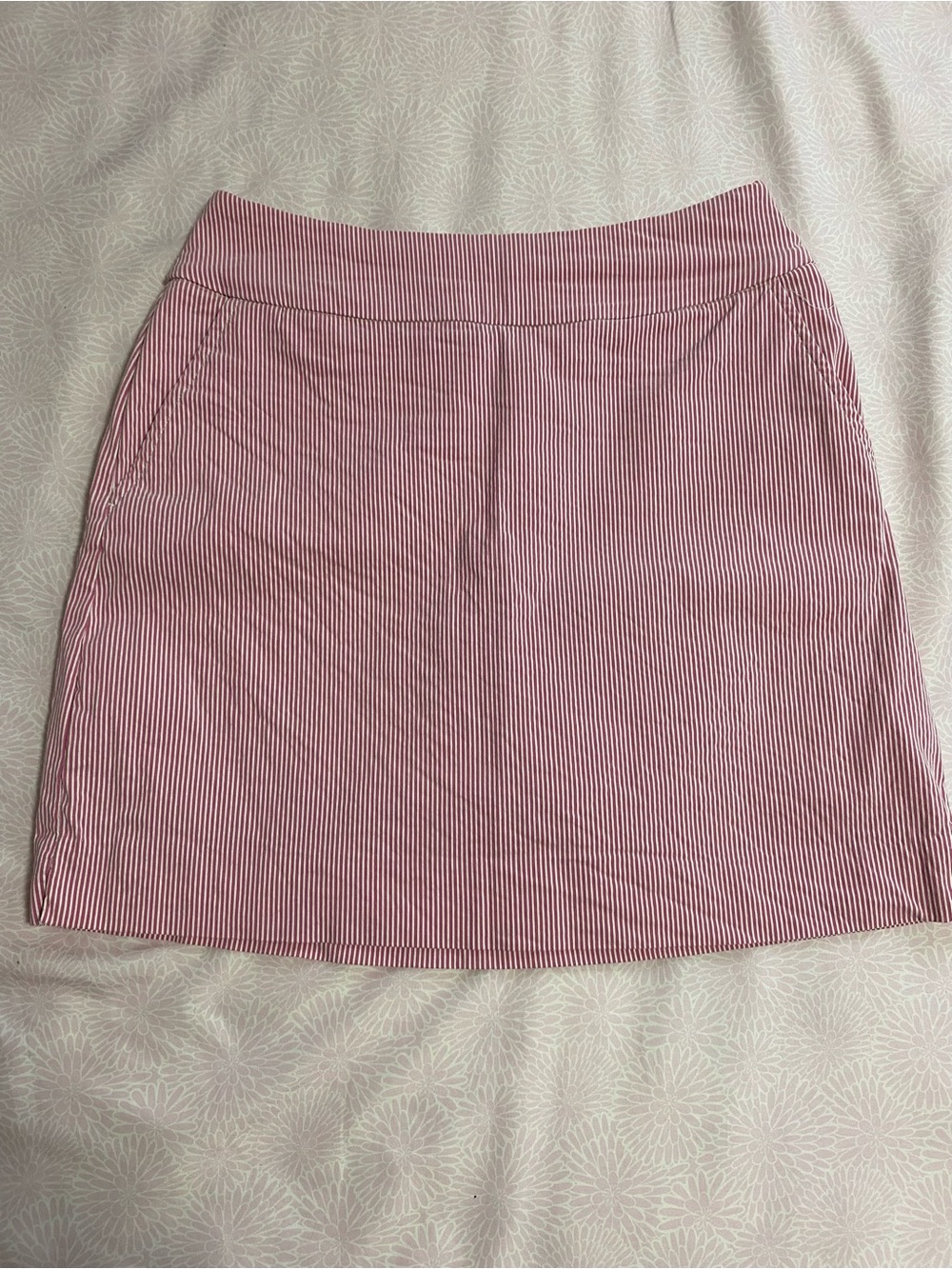 Striped Pink Mini Skirt with Subtle White Pinstripes